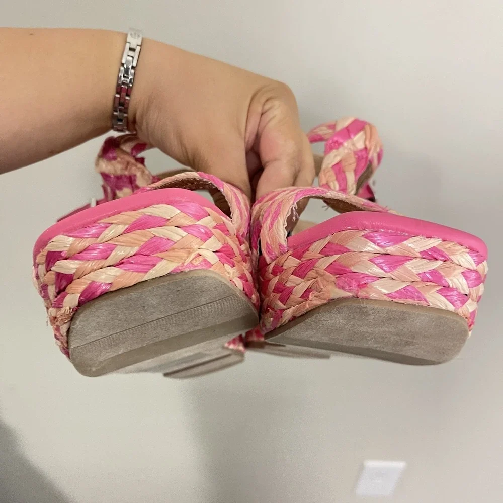 NWT Torrid Pink Raffia Barbiecore Platform Espadrille Summer Wedge Sandals 9.5